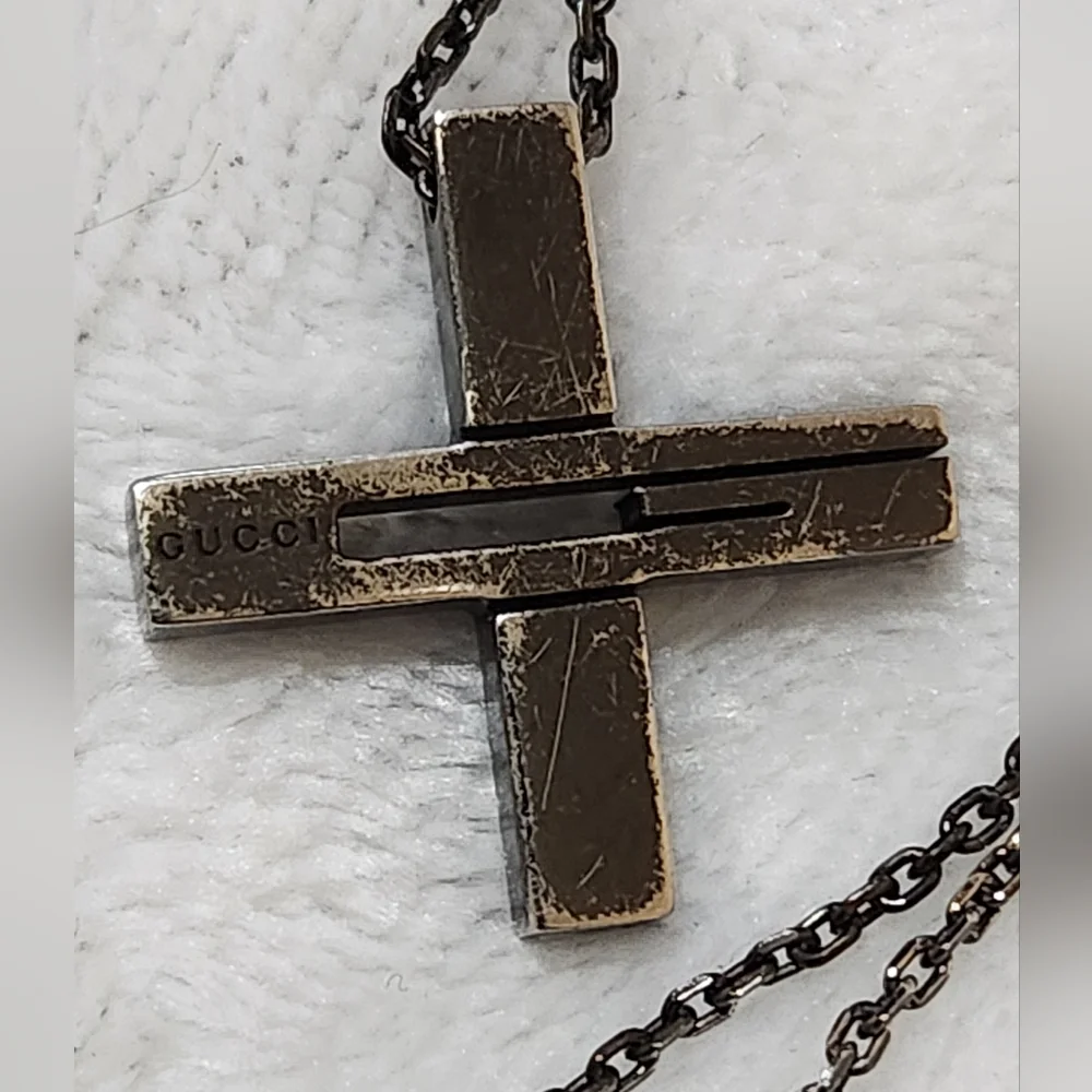 Gucci Cutout G Cross Necklace Black Ruthenium Sterling Silver - Picture 8 of 14